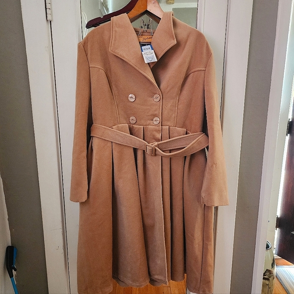 Plus Size Hearts & Roses Vintage Style Camel Fit and Flare Pin Up Coat XXL 20 - Picture 5 of 16